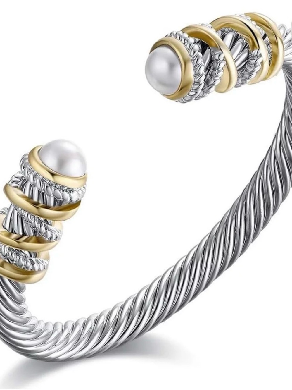 Two-Tone Pearl Cable Cuff Bracelet
